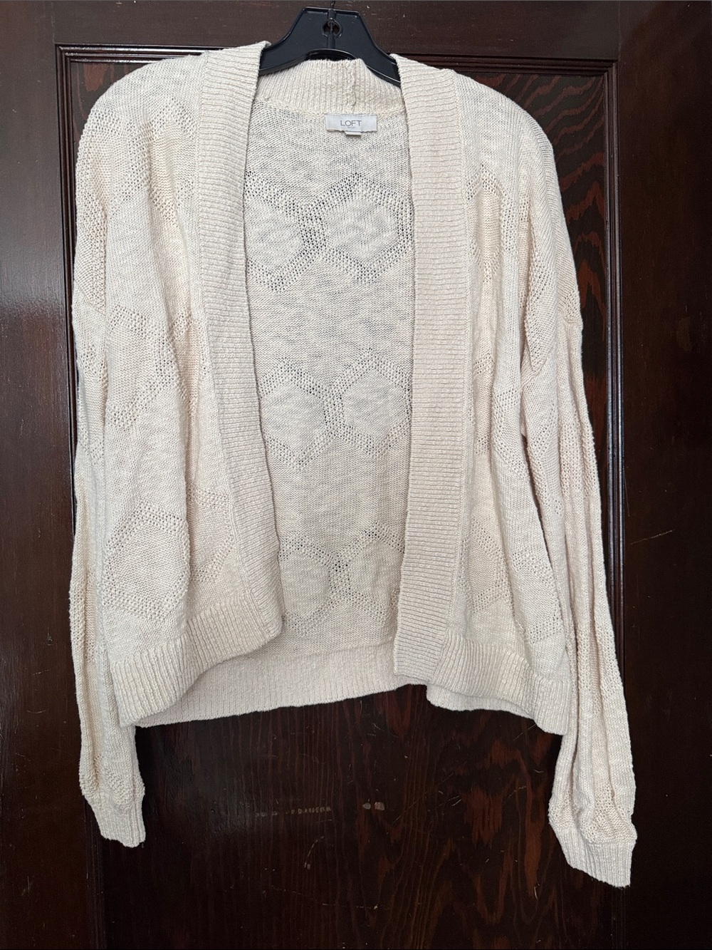 LOFT Cream Open-Front Knit Cardigan